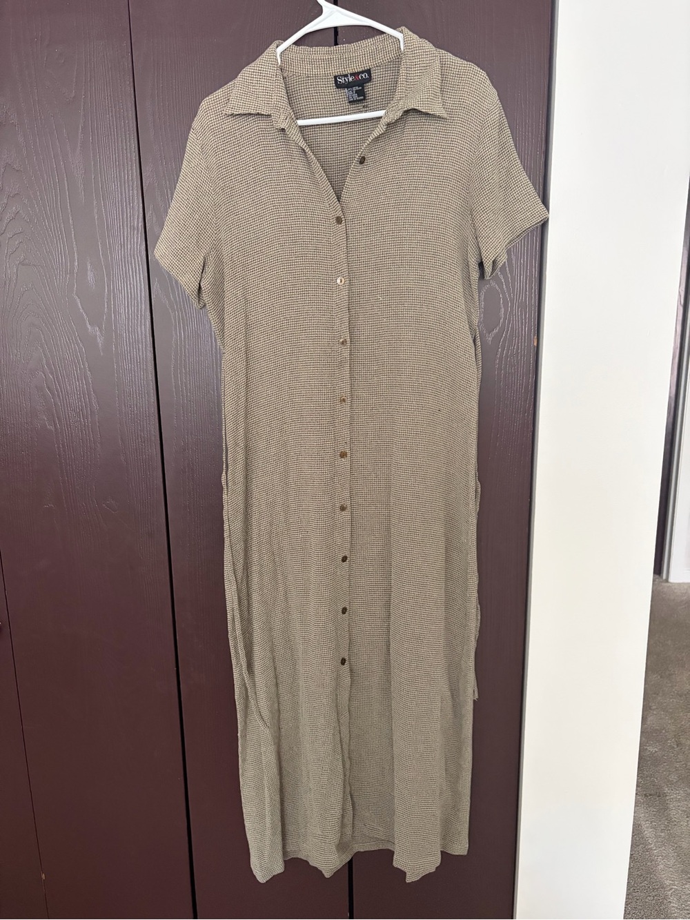 Vintage Style & Co. Tan Button-Front Maxi Shirt Dress
